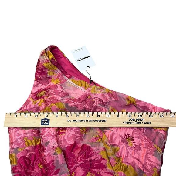 Showpo Brailey Mini Dress Sz 2 One Shoulder Wrap Front Floral Coquette Jacquard - Picture 10 of 12